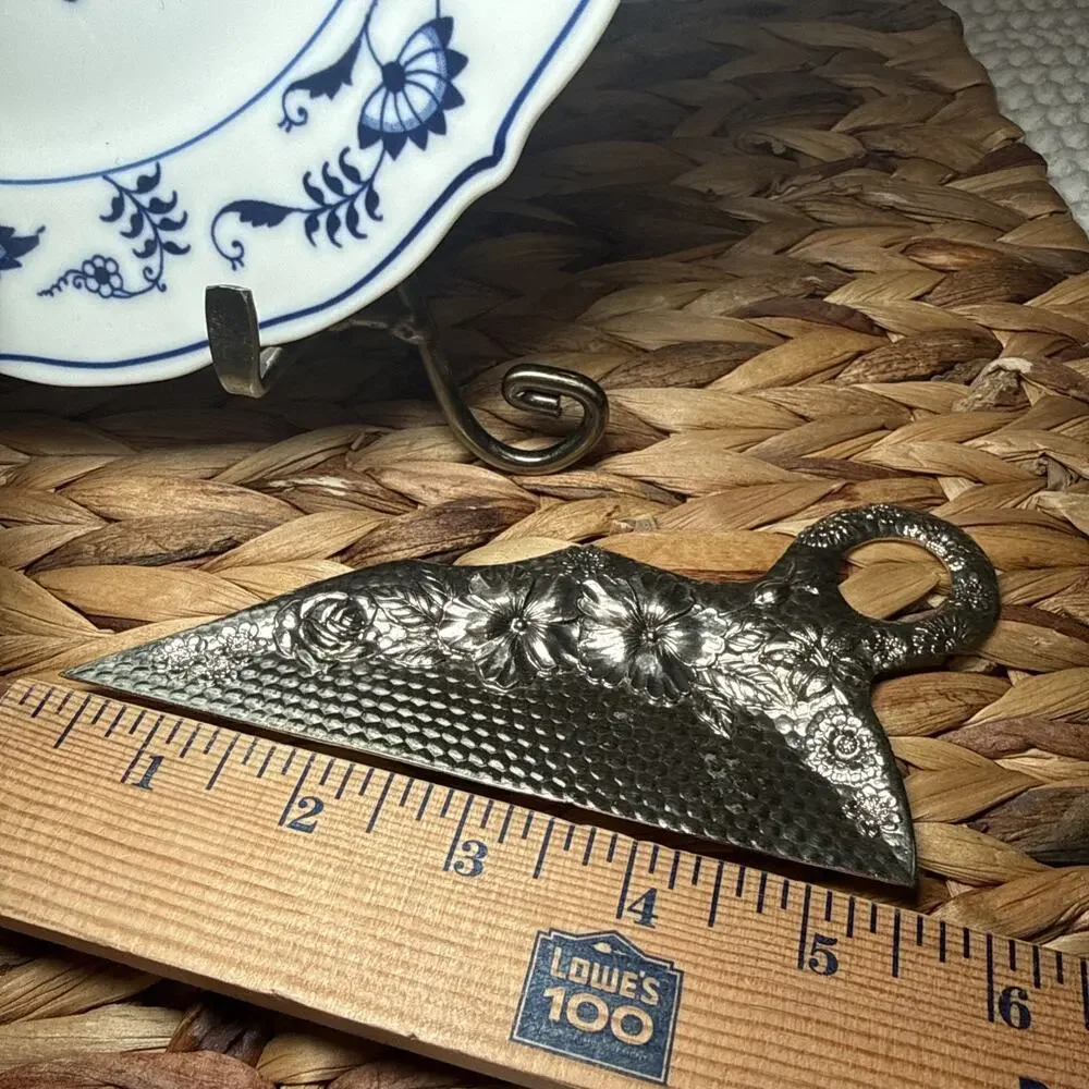 Vtg TK Japan Silver Tone Butler Crumb Catcher Tray Set Floral Mid Century Modern
